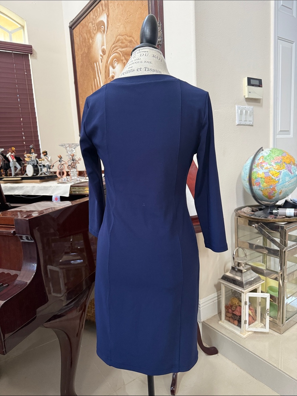Boston Proper Navy Square-Neck Midi Dress - Picture 4 of 6